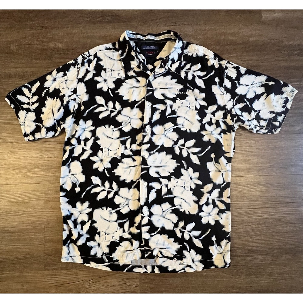 Vtg Tommy Hilfiger Tommy Jeans Hibiscus Shirt Mens X-Large Floral Beach C43